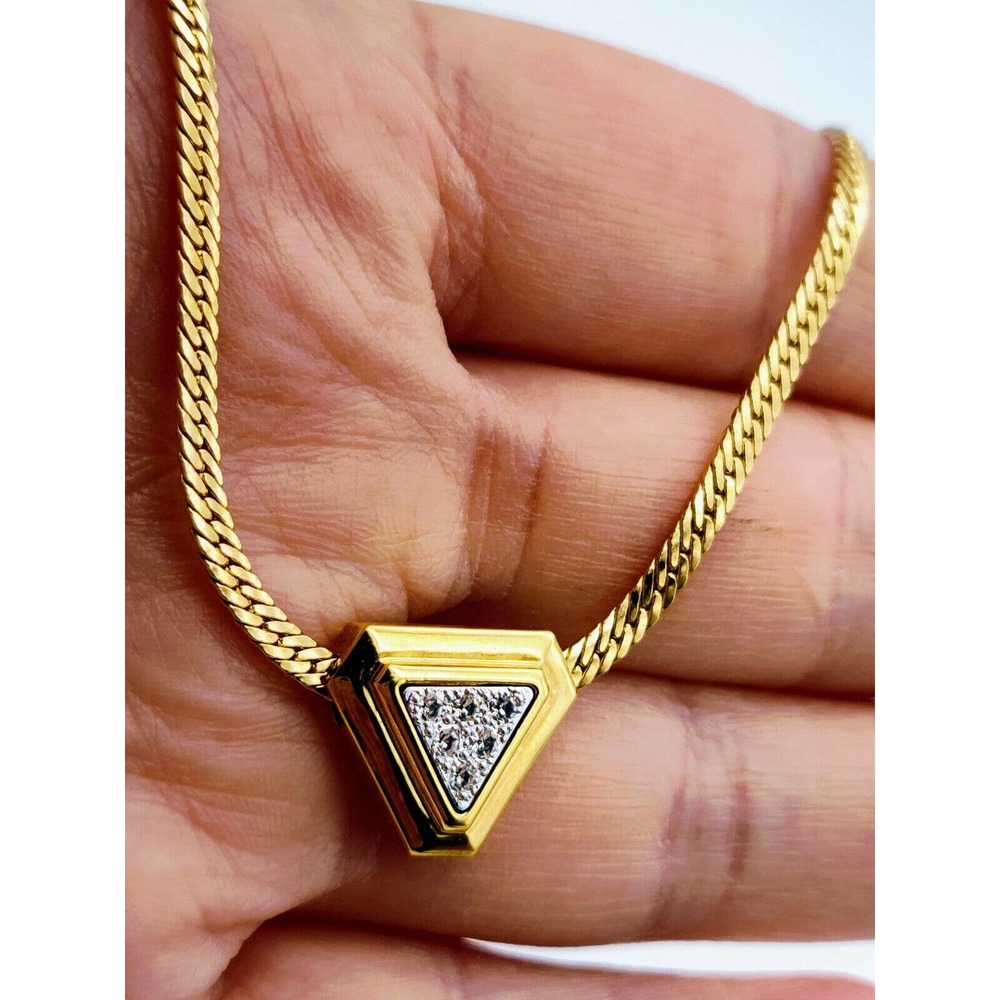 Vintage Avon Pace Rhinestone Slide Necklace Herringbone Gold Tone Signed Estate